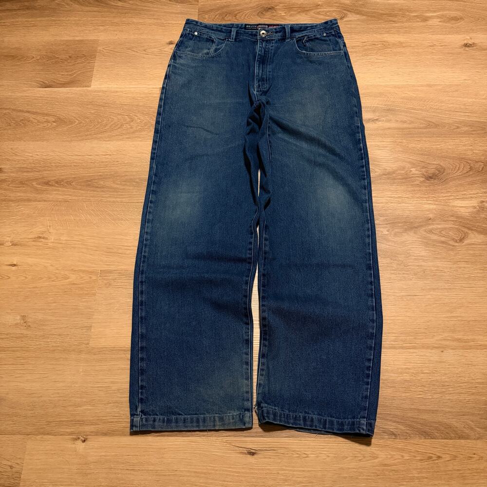 BKLYN Vintage Wide Leg Blue Jeans Mens 36x33 Relaxed Baggy Fit Y2K
